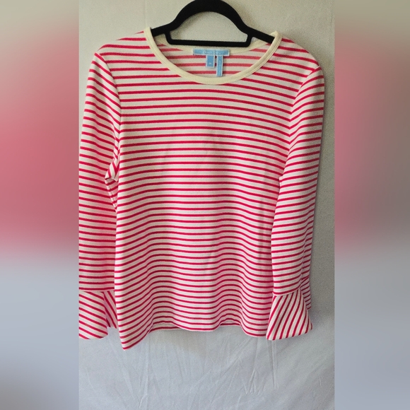 Draper James Tops - 3/$25 Draper James Pink/White Striped Nautical Preppy Bell Sleeve Pullover M